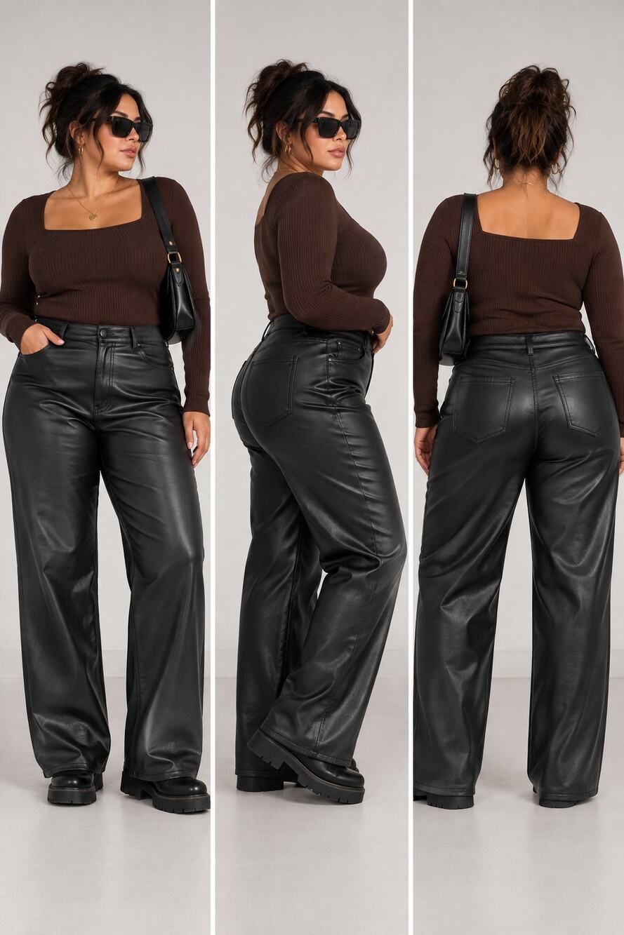 VENUS Womens Size 20 Black Faux Leather Pants Straight Leg High Rise Plus Size